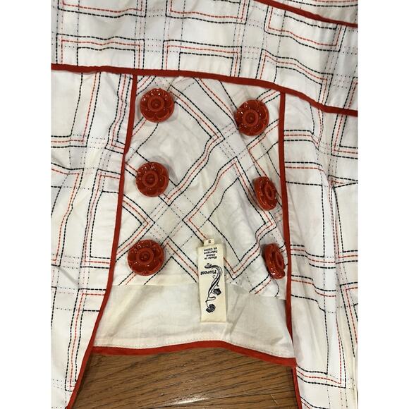 Anthropologie Floreat Dress 2 Embroidered Sleeveless Ivory Red VTG Look! - Picture 5 of 6